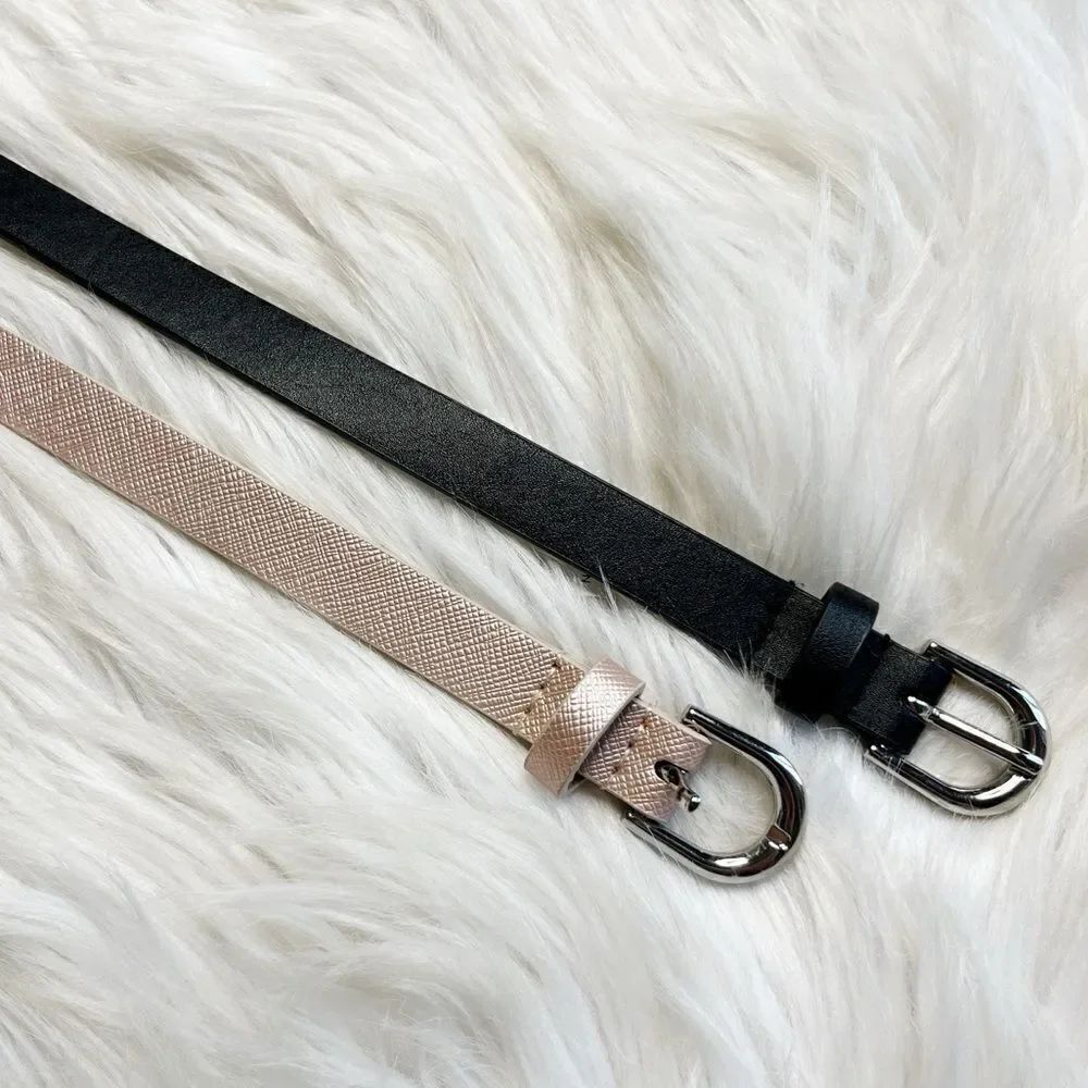 Thin Leather Fashion Belt Set Pink and Black Size Medium